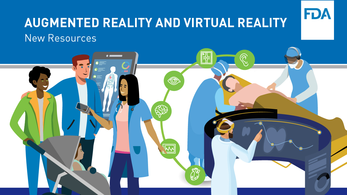 Did you know that extended reality can be used in health care? Check out these infographics to learn how augmented reality (AR) and virtual reality (VR) can be used to help diagnose and treat health conditions: fda.gov/medical-device… #HospitalWeek