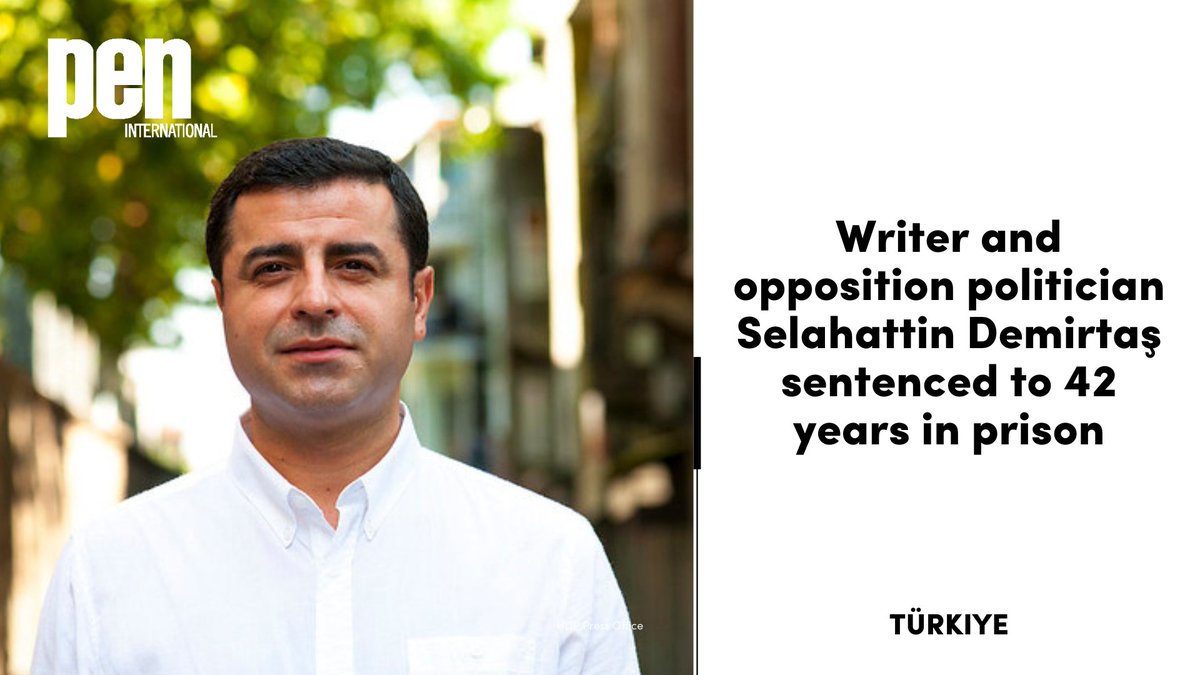 We condemn the sentencing of writer and honorary PEN member #SelahattinDemirtaş to 42 years in prison. This verdict is yet another tragedy for the rule of law in #Türkiye. We continue to stand alongside Demirtaş and all unfairly imprisoned writers until they are free.