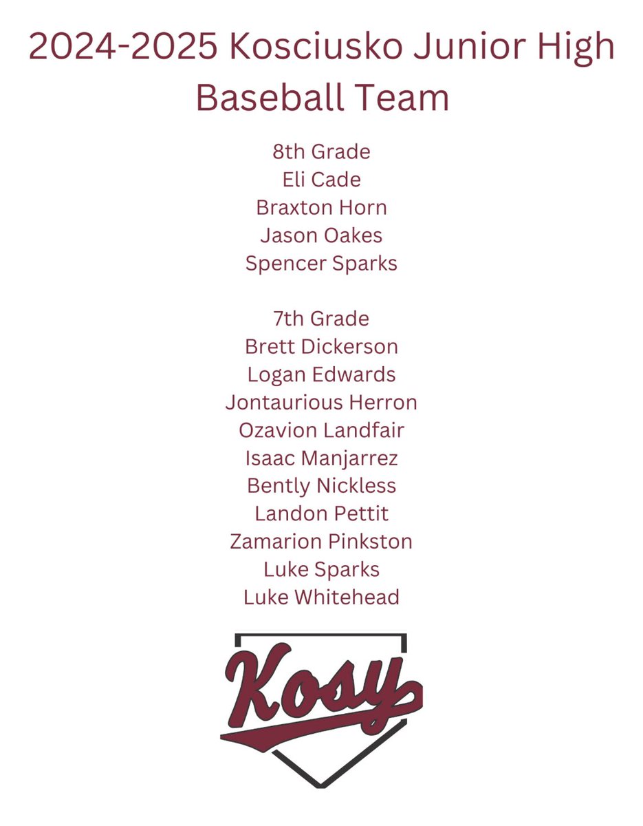 2024-2025 KJHS Baseball Players. Congratulations!