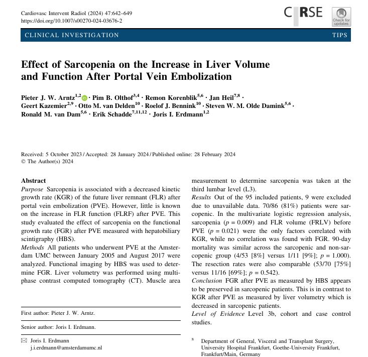 Be sure to read this clinical investigation 🔍 Effect of #Sarcopenia on the Increase in #Liver Volume and Function After Portal Vein Embolization link.springer.com/article/10.100… @JorisE6