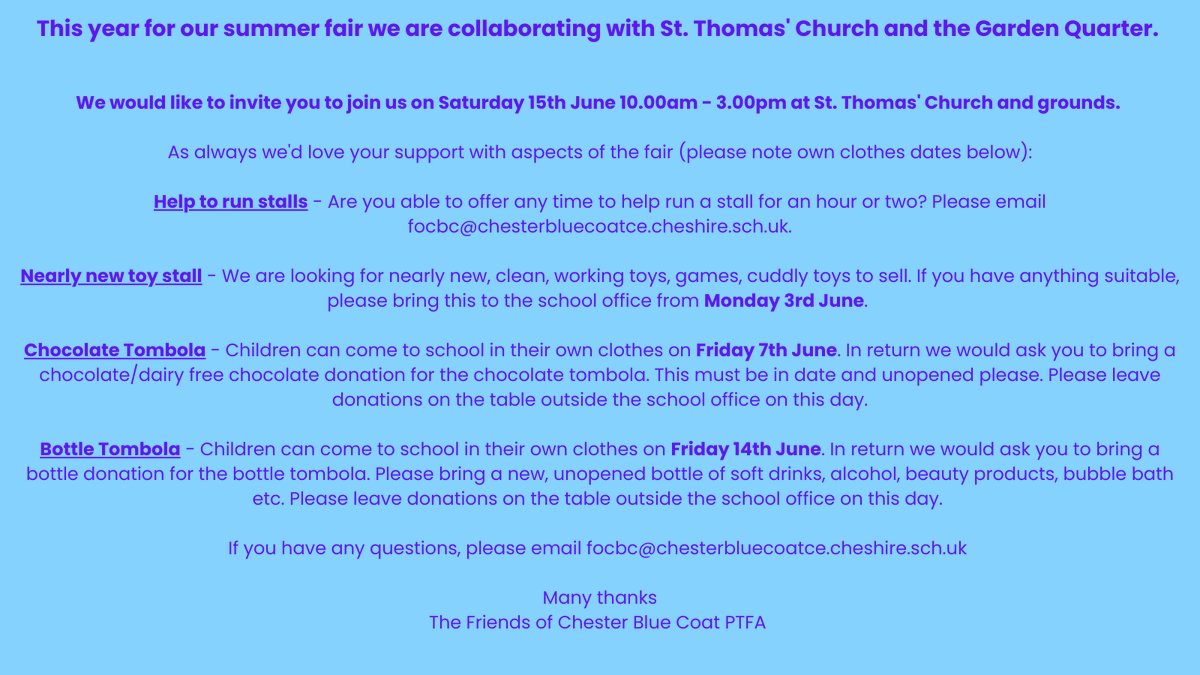 Chester Blue Coat CE Primary School PTFA (@cbcpta) on Twitter photo 