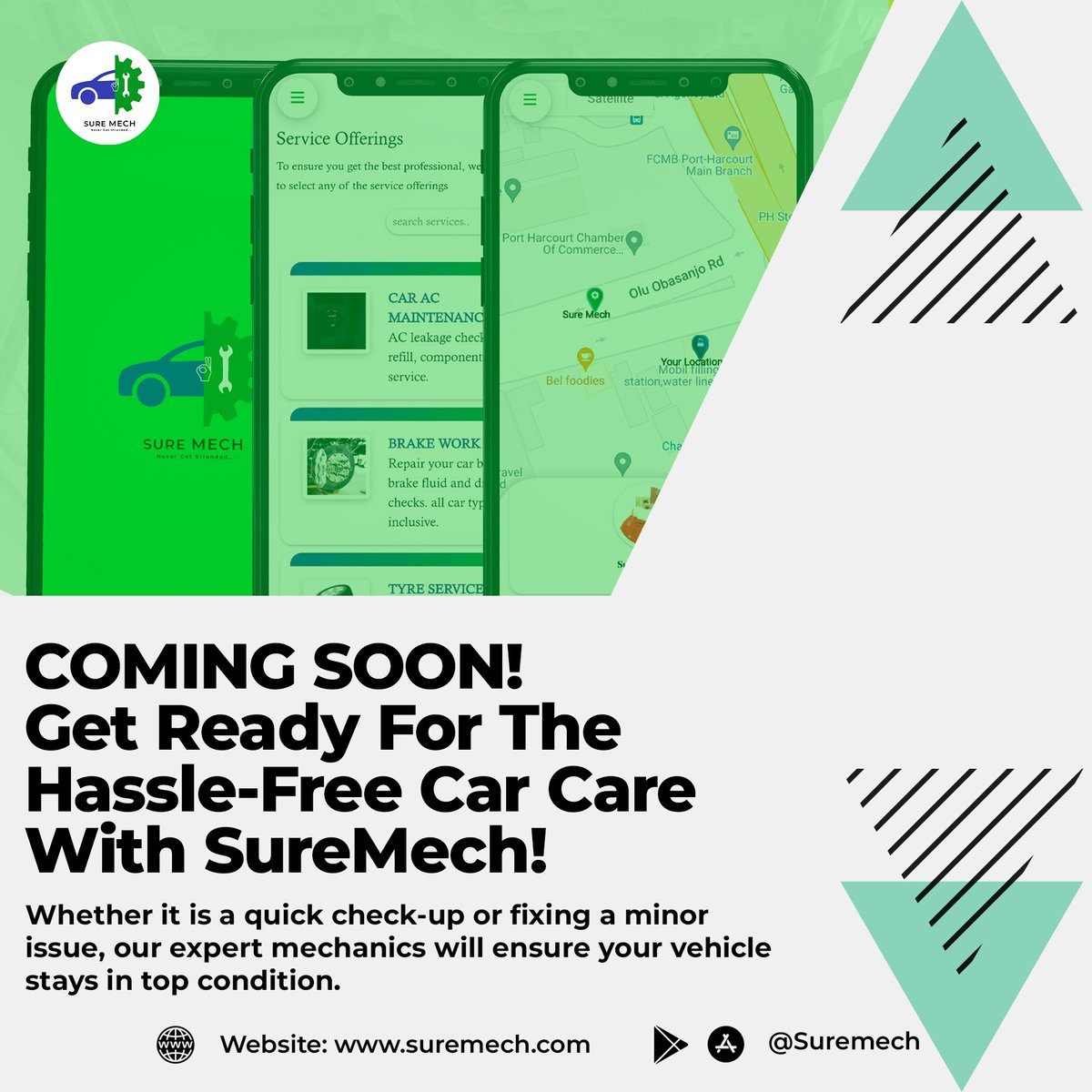 🚗🛠️ Coming Soon: Hassle-free car care with SureMech! From quick check-ups to minor fixes, our expert mechanics keep your vehicle in top shape. Stay tuned for more details! #SureMech #CarCare #MaintenanceMatters #DriveSafe