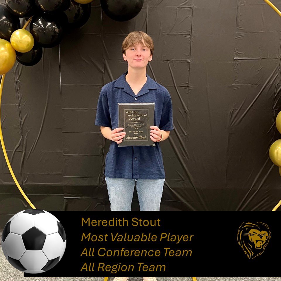 MSSoccer25's tweet photo. Our Shelby High Golden Lions Varsity Soccer spring season is a wrap! I am so honored to be named MVP, All Conference, and All Region for the third year in a row! https://t.co/MPqDgsaYcb