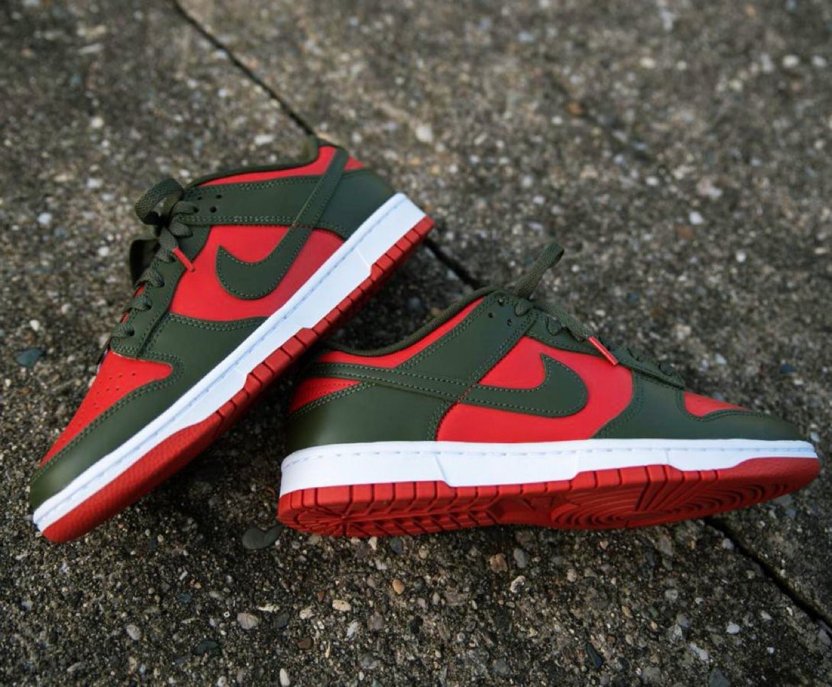 Nike Dunk Low 'Mystic Red/Cargo Khaki' on sale for only $60 w/ code SUMMER25🩸 tinyurl.com/2jhnf8pt