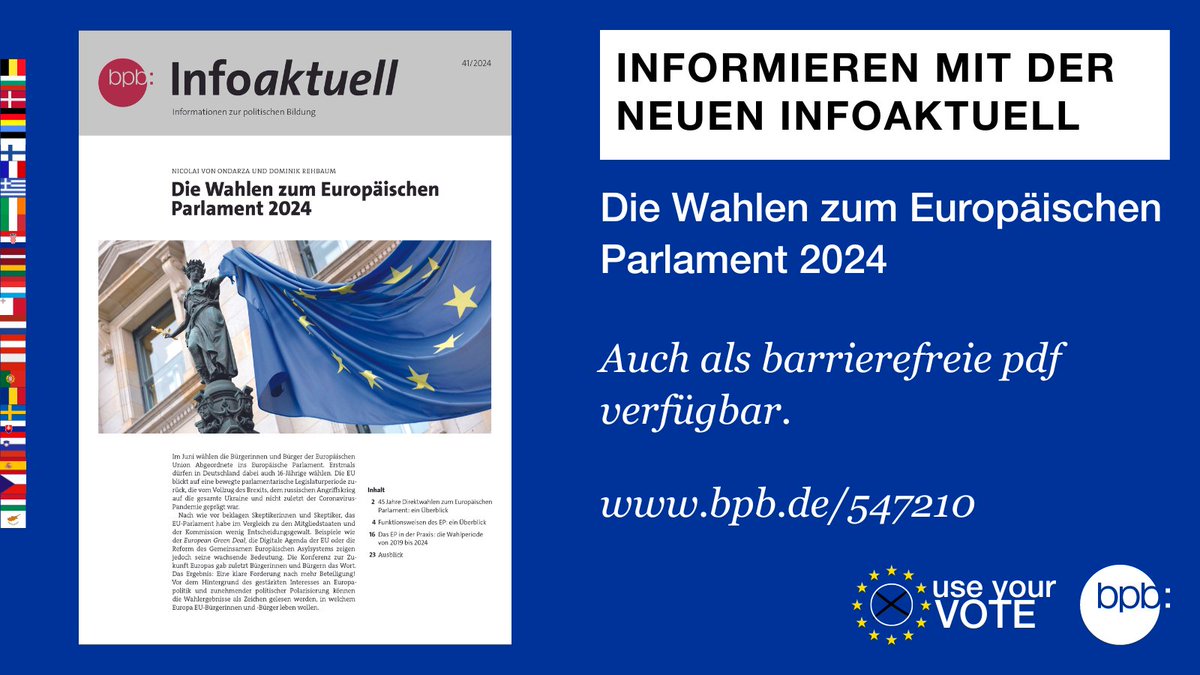 Vom 6. bis 9. Juni 2024 wählen 448 Millionen wahlberechtigte EU-Bürgerinnen und -Bürger zum 10. Mal das #Europaparlament – mit einer Verschiebung der politischen Kräfte ist dabei zu rechnen: bpb.de/547210 #NutzeDeineStimme #UseYourVote #EU