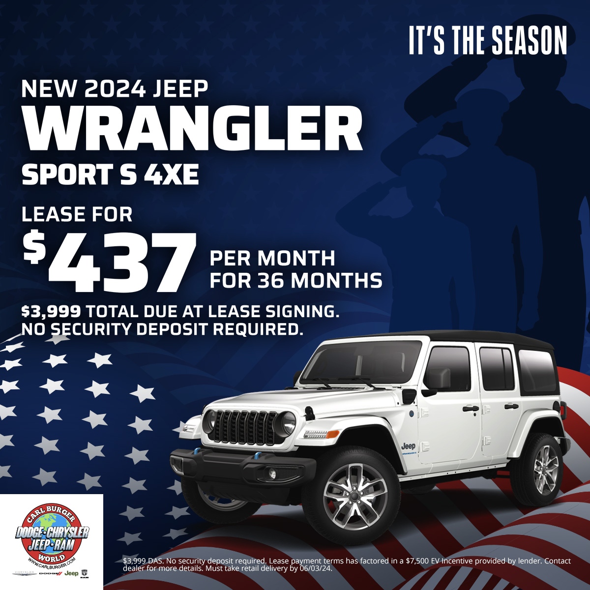 Get electrified this season with the 2024 #Jeep #Wrangler4xe! ⚡️ Explore exclusive offers this month and embrace the thrill of eco-friendly driving 🚘 Experience the ultimate adventure when you visit us this weekend! #JeepLife #TGIF #JeepWrangler