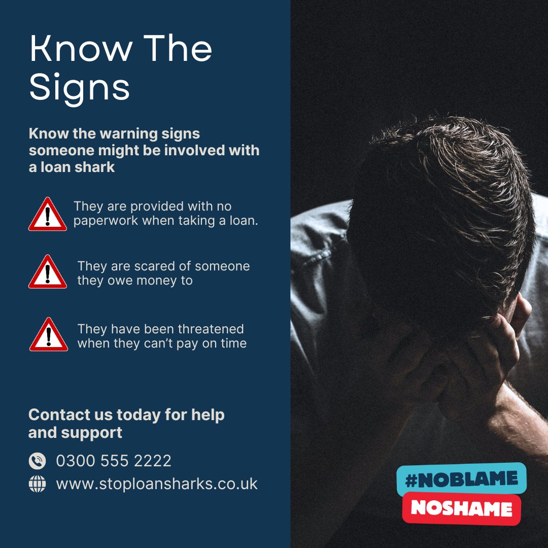 There are a few common signs of involvement with a loan shark. Recognise these signs to seek help today contact @slsengland at stoploansharks.co.uk. #NoBlameNoShame #SLSWeek24
