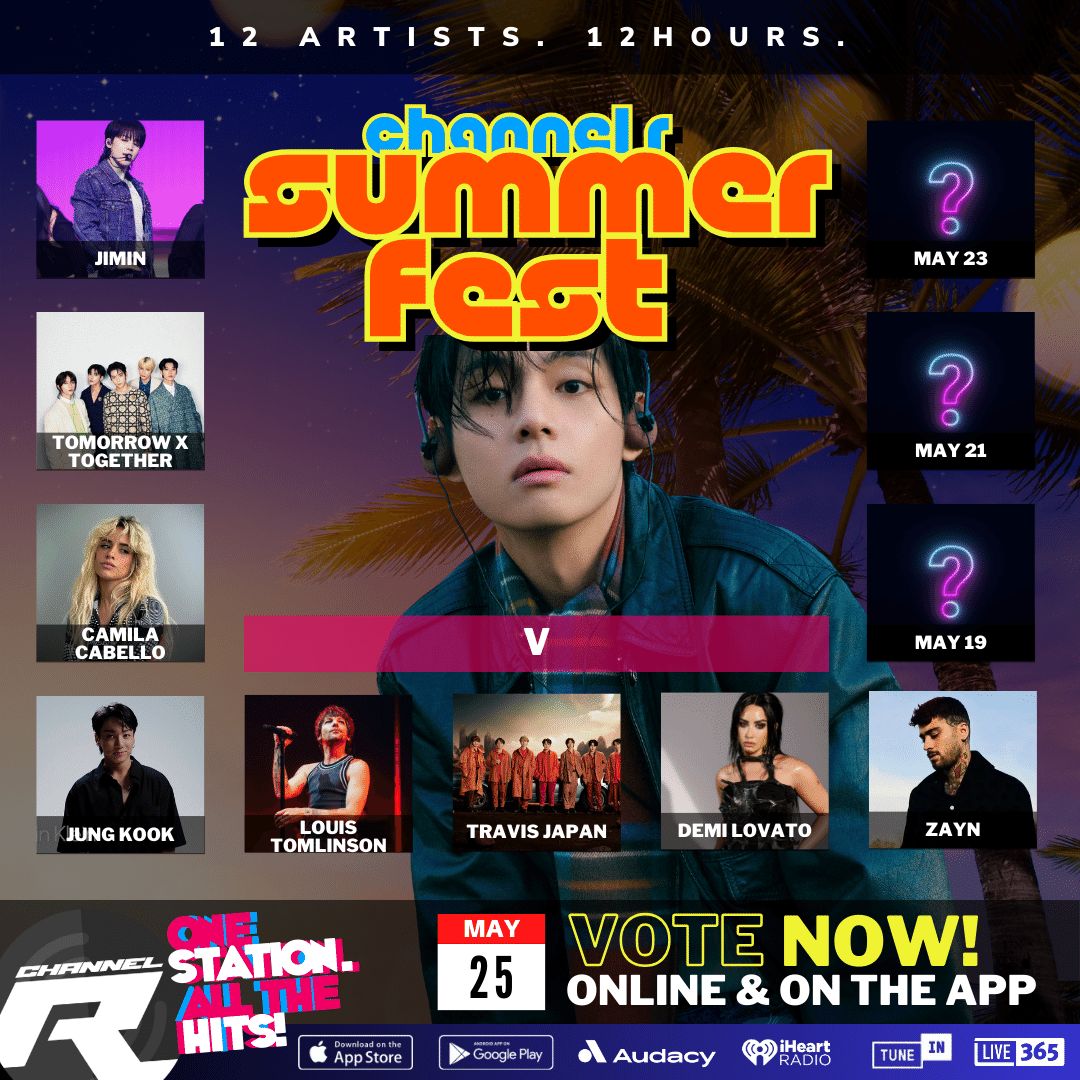 ⛱️#V is a finalist for #ChannelRSummerFest. 12 hours of music from our listeners 12 favorite artists on May 25! Keep voting to keep him in the Top 12. We're announcing a new finalist every other day. Vote on our website & Radio App here: channelrradio.com/summerfest