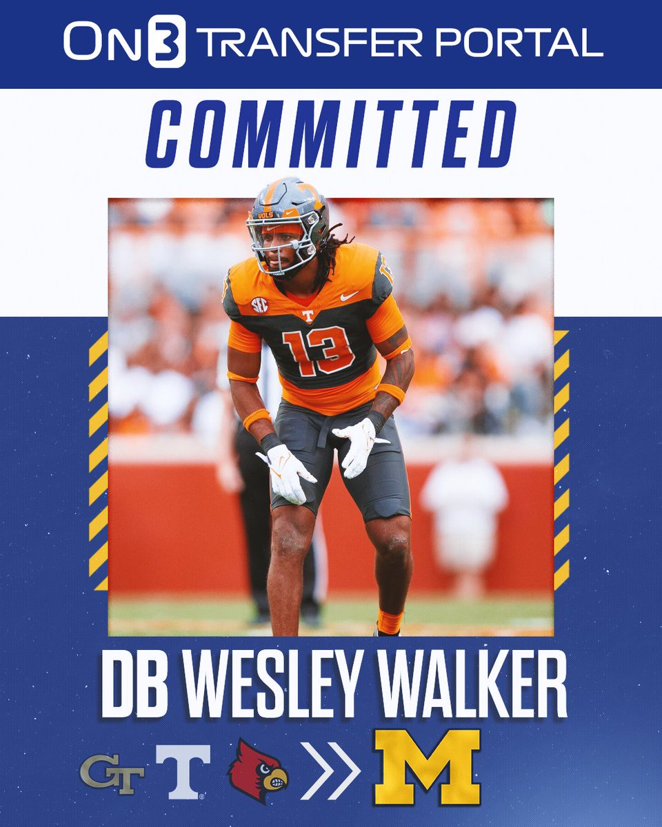 NEWS: Former Georgia Tech, Louisville, Tennessee transfer safety Wesley Walker has committed to Michigan〽️ on3.com/college/michig…