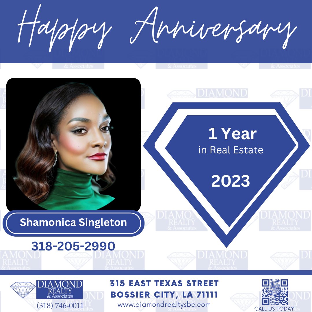 Happy Anniversary Shamonica Singleton!
#DiamondRealtyAssociates #RealEstateSBC #ACutAbovetheRest #LouisianaHomes #diamonddifference #shreveport #bossiercity #realestatelife #shreveportrealestate #bossiercityrealesate #benton #arklatex