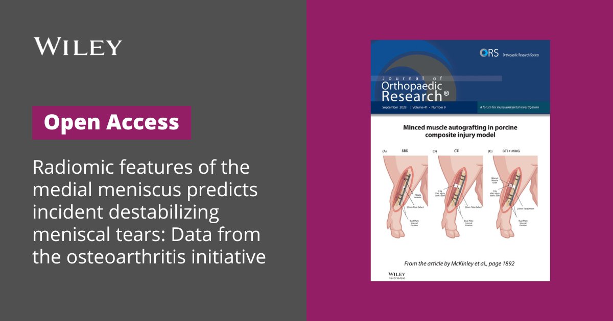 New research published in the Journal of Orthopaedic Research (@JOrthopRes) indicates that various features assessed through imaging tests can reveal an individual’s risk of developing meniscus tears (one of the most common knee injuries): ow.ly/YRkA50RJ1ks @ORSsociety