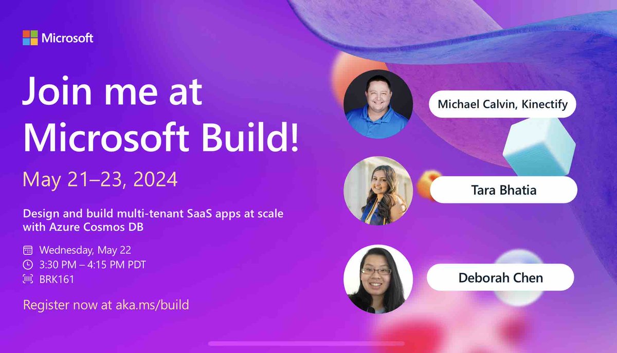 At #MSBuild! Join Microsoft and Kinectify Design and build multi-tenant SaaS apps at scale with Azure Cosmos DB. Learn how to design and optimize multi-tenant SaaS applications using Azure Cosmos DB.

5/22/2024 @ 3:30 PM PDT

👉 build.microsoft.com/sessions/76776…