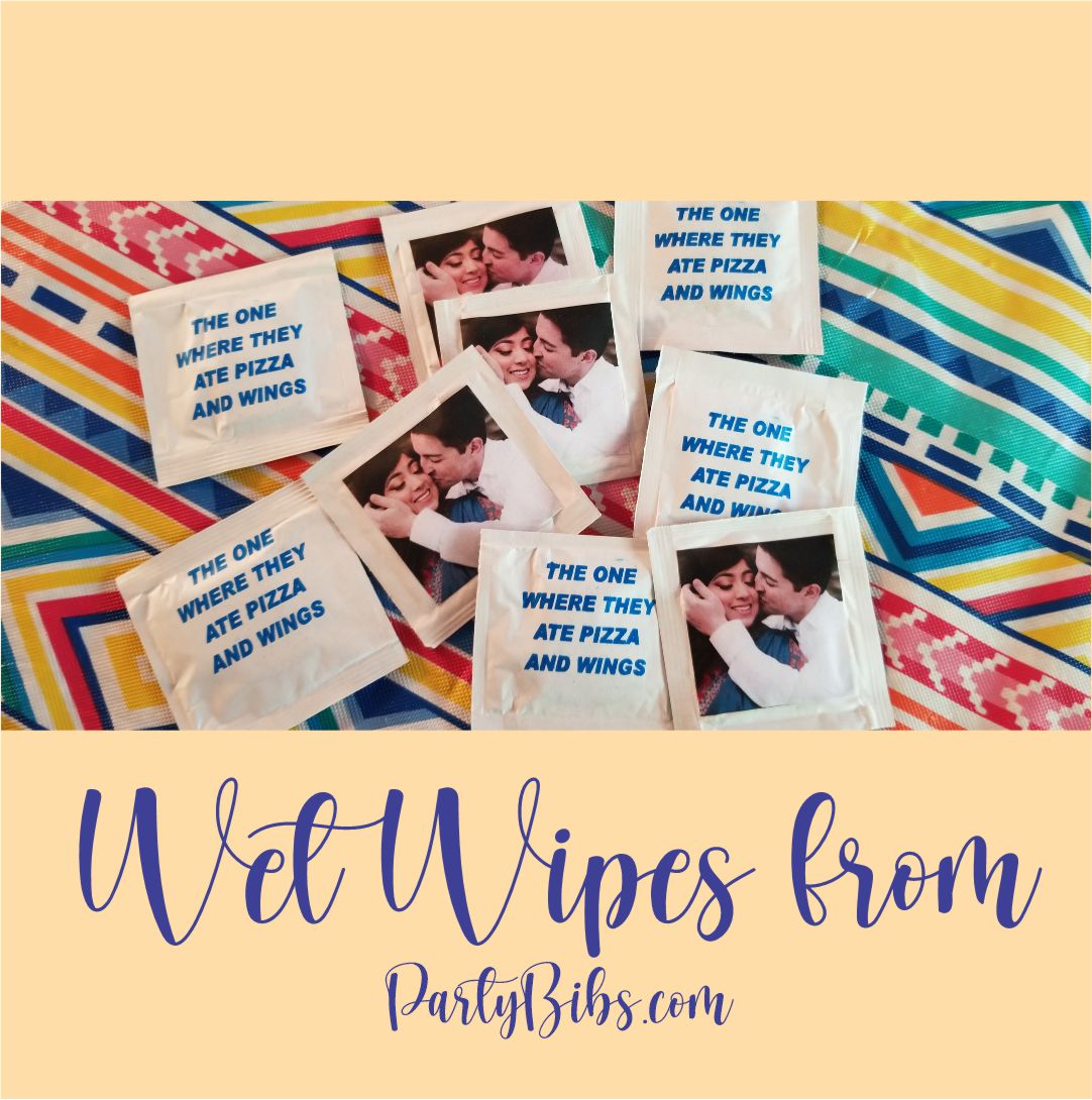 Serving Messy Food? You need wipes! Custom printed wipes or over 50 stock imprints for your I DO BBQ! #wipes #marriageismessy #partybibs #wetwipes #keepitclean #wipeyourhands shop at weddingwipes.com