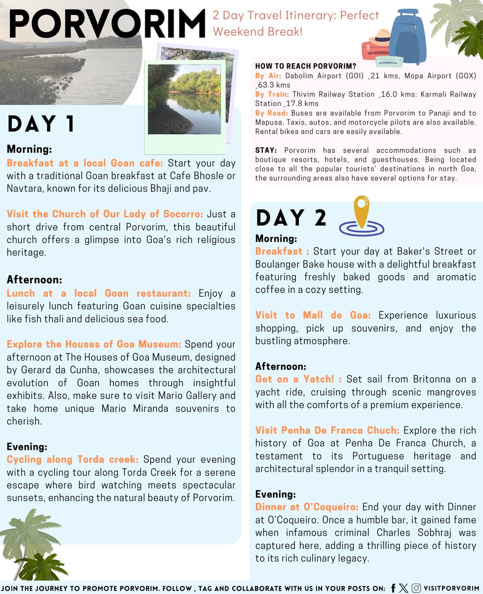 Weekend Mode Activated✨
Check our ultimate weekend itinerary for your next trip to Colva!🤩🌴

#MinistryofTourism #goatoursim #gtdc #SwadeshDarshan2 #incredibleindia #indiatourism #sustainabletourism #responsibletourism  #TravelForLife #visitporvorim #porvorim #GoaBeyondBeaches