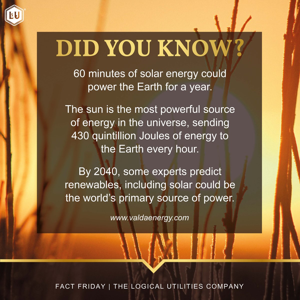 ☀️ Happy #FactFriday!

Follow Logical Utilities for more fun energy facts ✅

#logicalfunfact #logicalutilities #logical #thelogicalapproach