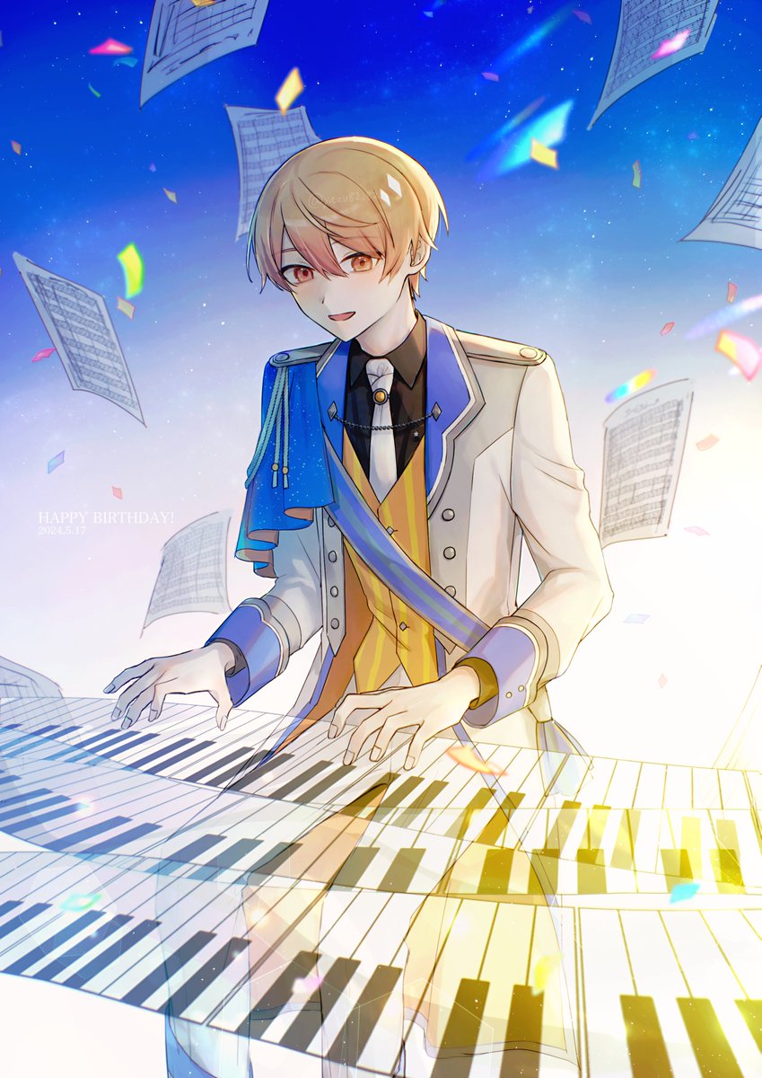 tenma tsukasa solo looking at viewer smile open mouth short hair shirt blonde hair  illustration images