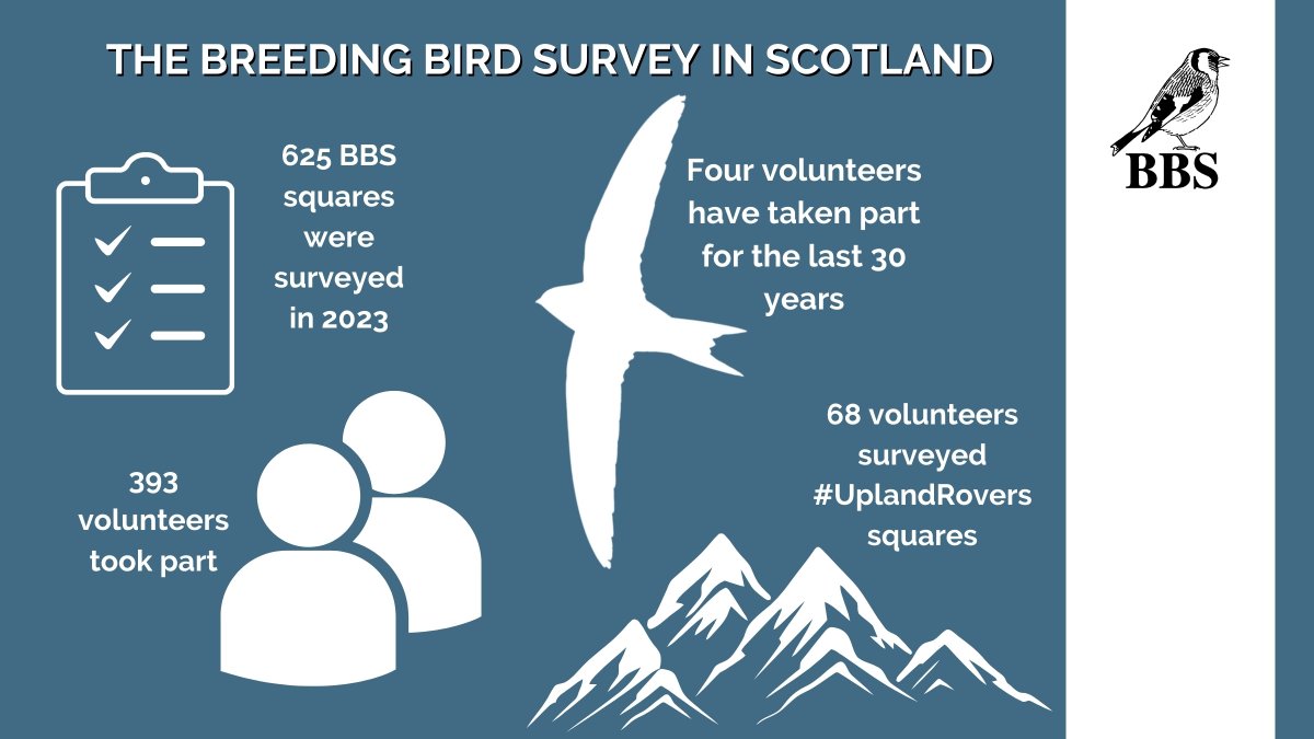 1/ @BBS_birds report, published yesterday, focussed on the impressive role of volunteer birders over the last 30 years. Since 2017, #UplandRovers has been employed within BBS to increase coverage in hard to reach places. Coverage in Scotland has really grown as a result.