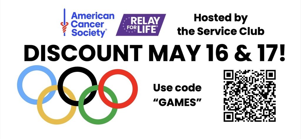 Relay for Life is just around the corner! Friday May 17th is the last day to sign up for Relay using the discount code 'Games'. We hope to see everyone out on June 1st to support the American Cancer Society!