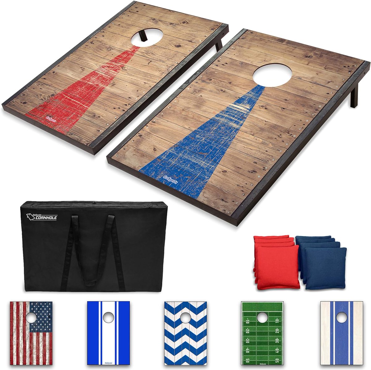 GoSports Classic Cornhole Sets – Choose 4'x2' or 3'x2' - Includes 8 Bean Bags, Travel Case and Game Rules (Choice of Style).   Vintage inspired cornhole boards designed to look like steel framed barnwood planks. shopstyle.it/l/cbsLv