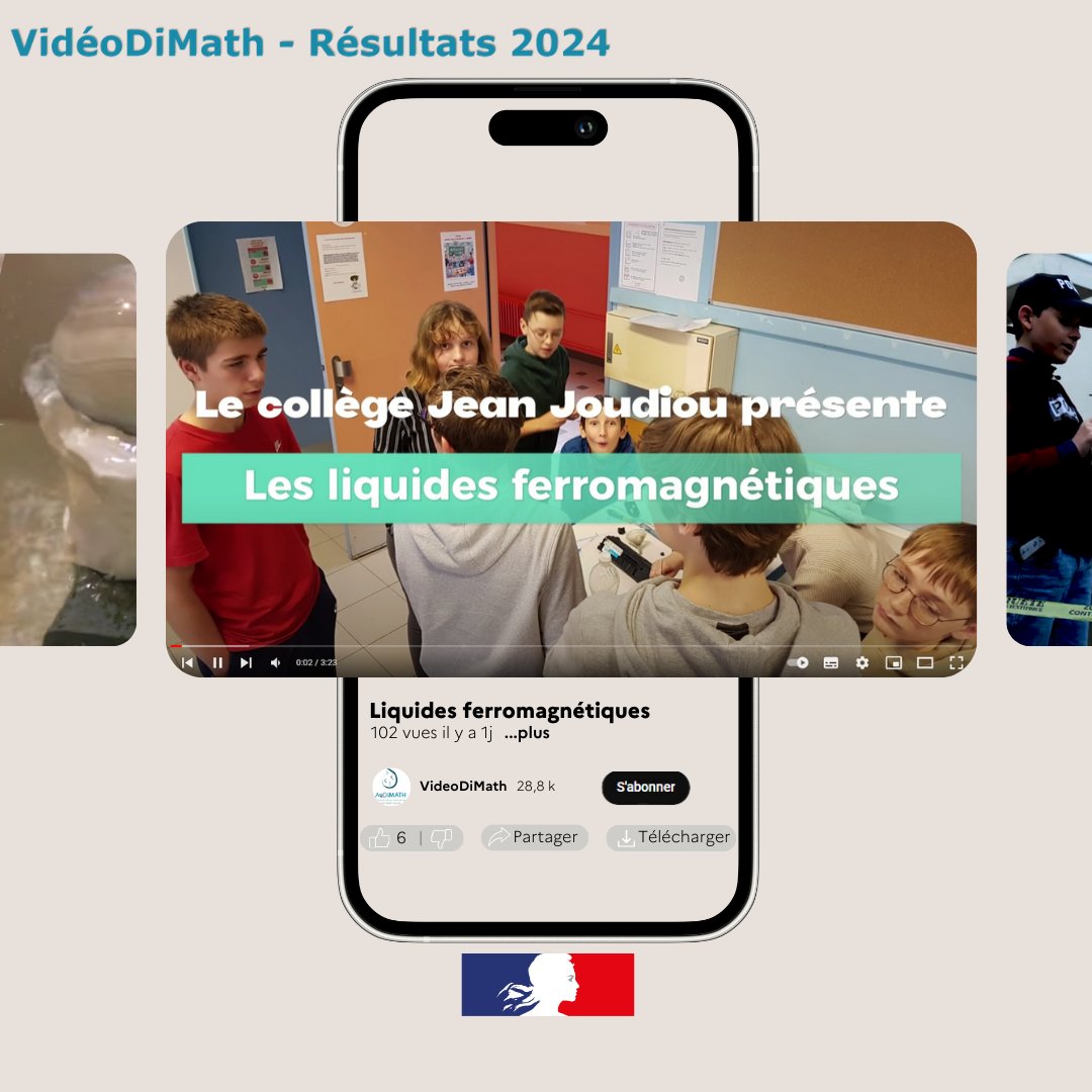Bravo au collège J. Joudiou de Chateauneuf-sur-Loire (45) pour avoir remporté le 2ème prix Physique dans la catégorie 'collège' pour le concours #VidéoDiMath👏 ➡️Les élèves ont produit une vidéo de moins de 3 min abordant un problème de #maths ou de physique de manière créative.