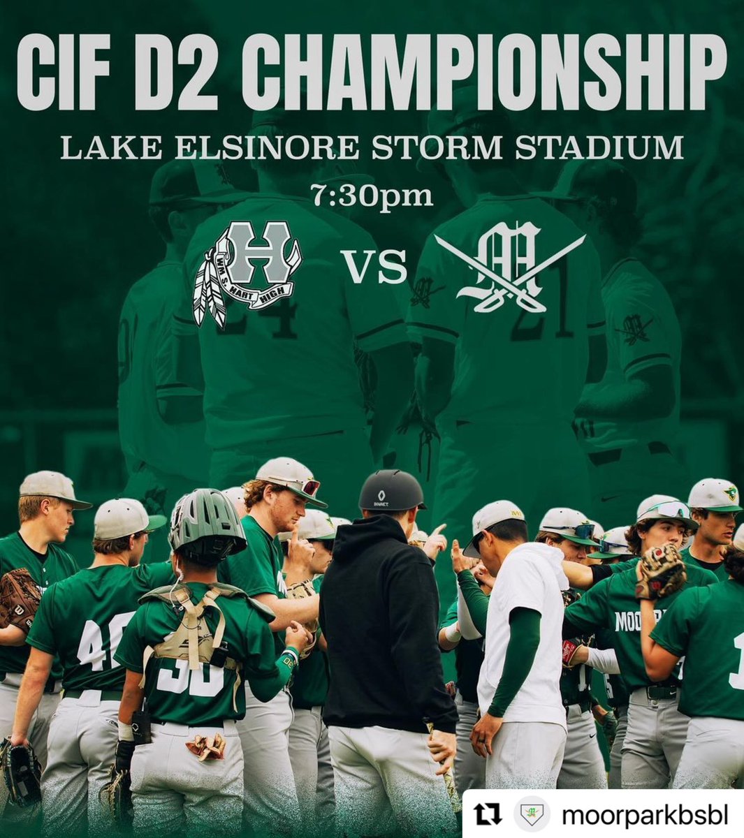 #Repost @moorparkbsbl 
・・・
It’s GAMEDAY!

For the first time in school history, the Musketeers travel to Lake Elsinore Storm Stadium this evening to play for the CIF Southern Section Division 2 Championship. #Moorpark