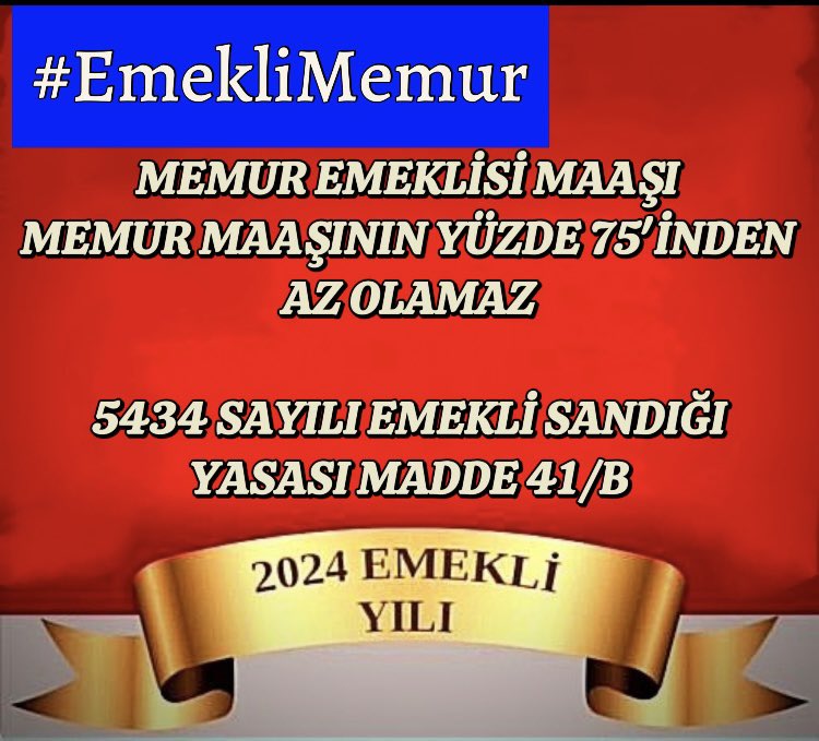 #EmekliMemur lara Cumhurbaskanimizin verdigi soz hala tutulmadi 12 aydir
Khk 375/40 maddesinin  iptalini bekliyoruz. 
@AYMBASKANLIGI 
@TC_Danistay 
@AvTacettinColak 
@kurtuluspartisi 
#EmekliMemur