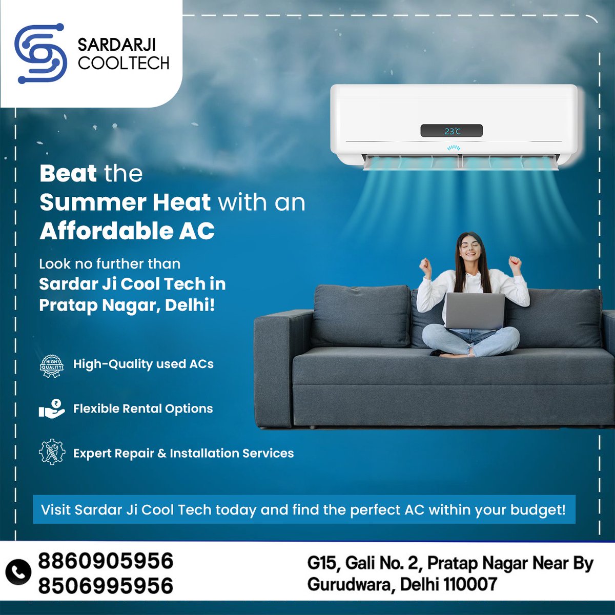 SCooltech's tweet image. Beat the summer heat with an affordable AC! 🌞❄️ Check out Sardar Ji Cool Tech in Pratap Nagar, Delhi for high-quality used ACs, flexible rentals, and expert repair services !
.
Contact us today! ❄️🔧
.
.
🔖Call Now For More Information 🔖
📞 +91 88609 05956