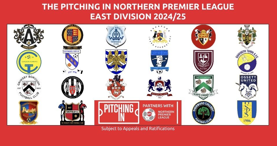 NorthernPremLge's tweet image. THE @PitchingIn_ NORTHERN PREMIER LEAGUE

EAST DIVISION
@Ashington_FC
@BelperTownFC
@bishopafc
@BPAFCOfficial
@BridTownAFC
@brighousetownfc
@CTFC1904
@CleeTownFC
@ConsettAFC
@DunstonUTSFC
@Emley_AFC
@TheGarforthTown
@Grimsby_Borough
@Heatonstan
@Liversedge_FC
@NAycliffeFC…