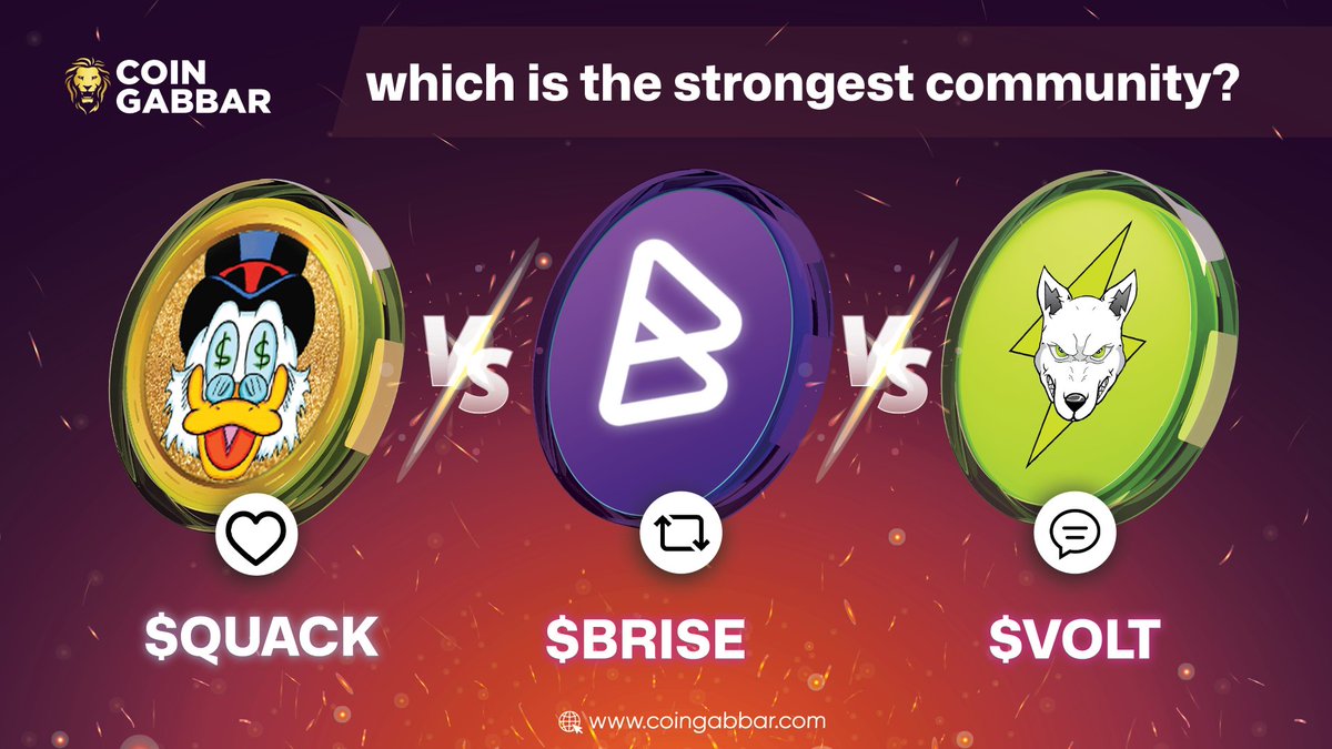 which is the strongest community? 1⃣ $QUACK 🚀 2⃣ $BRISE 🚀 3⃣ $VOLT 🚀 @bitgertbrise #RichQUACK #BRISE #Bitgert #VoltInu #memecoin #CryptoCommunity #cryptocurrency #CoinGabbar #memecoin2024