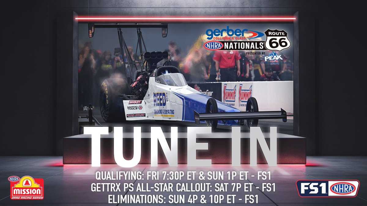Be sure to TUNE IN to the #Route66Nats! You won't want to miss any of the NITRO action.

@matcotools | @redlineoil | Starracerbelts.com | @Menards | @MenardsRacing | #saucyspoon | #saucynotsorry | #menardsracing