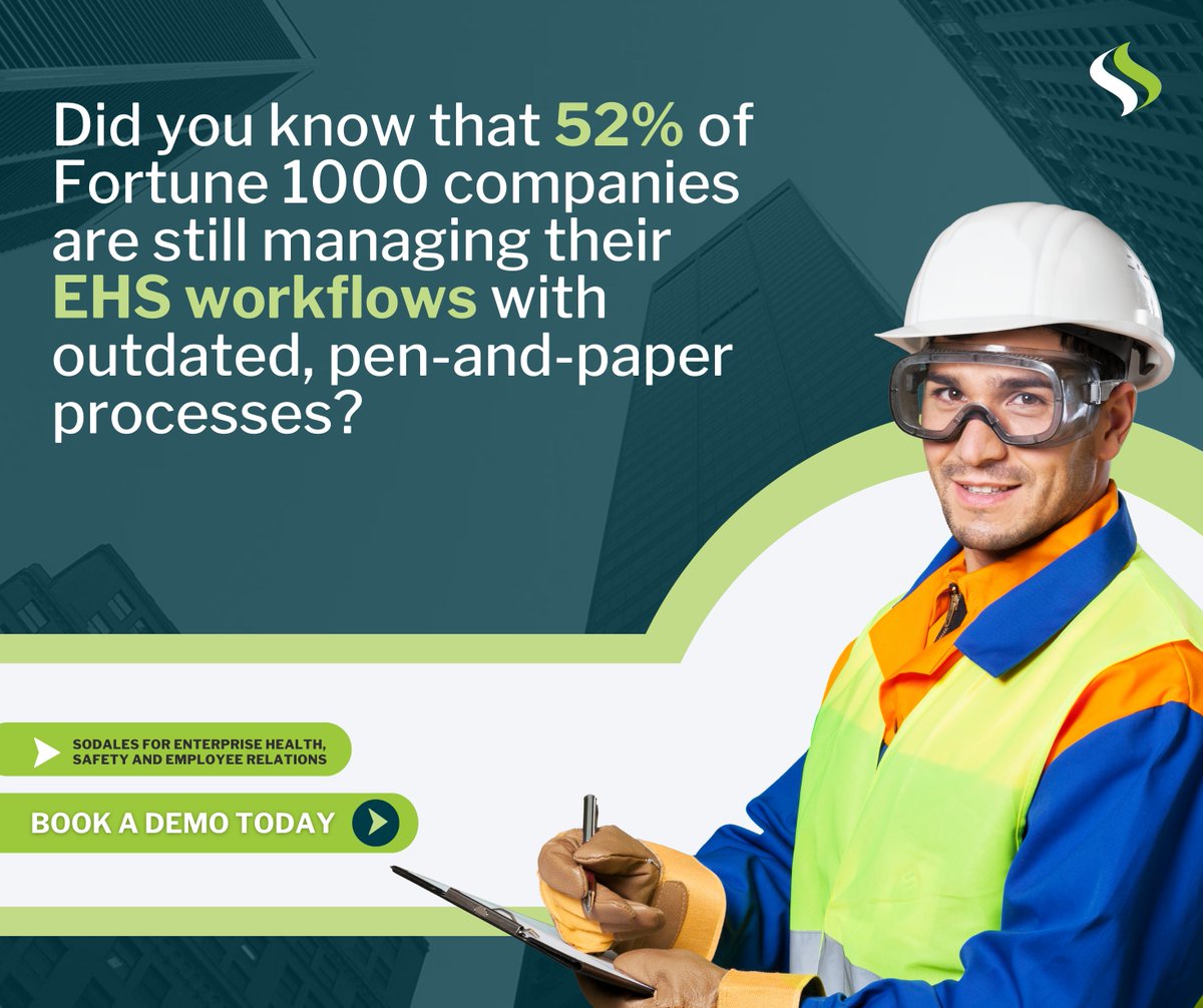 Did you know that 52% of Fortune 1000 companies are still managing their EHS workflows with outdated processes? 

Sodales is your solution for the pressing challenges of today's regulatory environment. Book a demo to learn more: ecs.page.link/72SBP

#RegulatoryCompliance