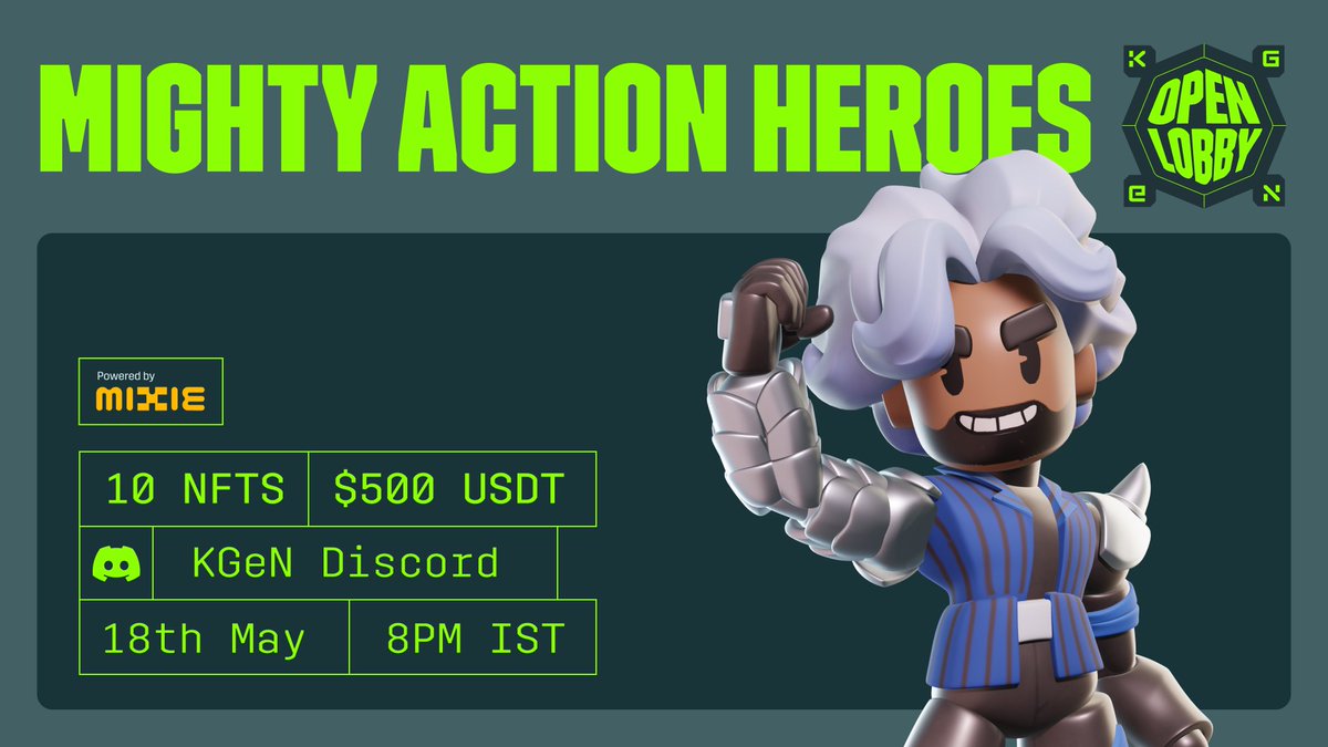 KGeN_Community's tweet image. BOOM, POW, PIZZA, REPEAT! 🦸

Join us and go cray with 80s BATTLE ROYALE on @PlayMightyHero 
STREAMING LIVE on #KGeNOpenLobby, powered by @Mixieai 

Register and join us on KGeN Discord! 

🗓️When? 18th May 
⏲️Time: 8:00 pm IST | 2:30 pm UTC
📍Where? KGeN Discord (link below)