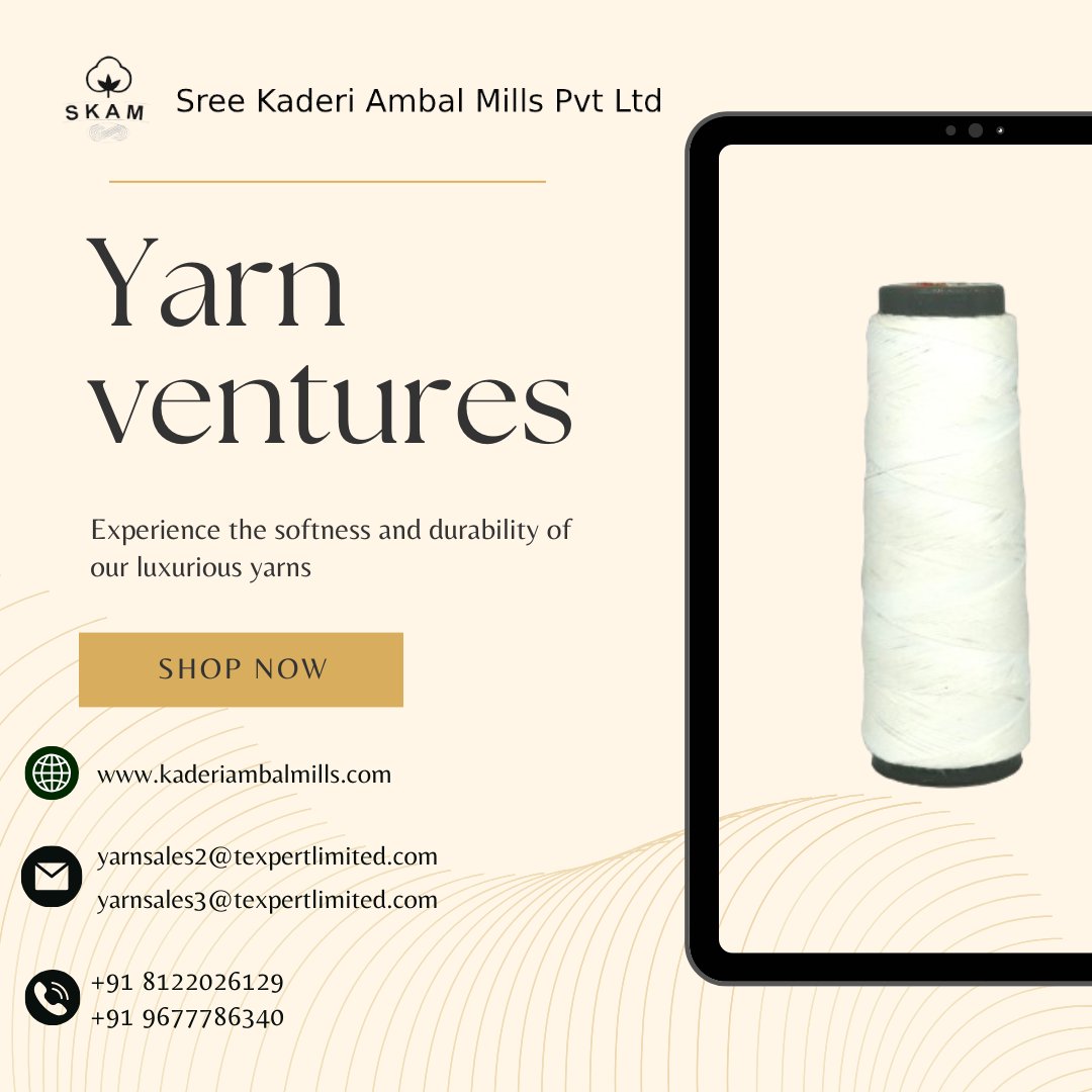 Experience the  softness and durability of our luxurious yarns.
Visit us: kaderiambalmills.com

#kaderiambalmills #skam #yarnmanufacturers #polyesteryarnmanufacturers #knittingyarnmanufacturer #yarnexpoters #yarnmaking