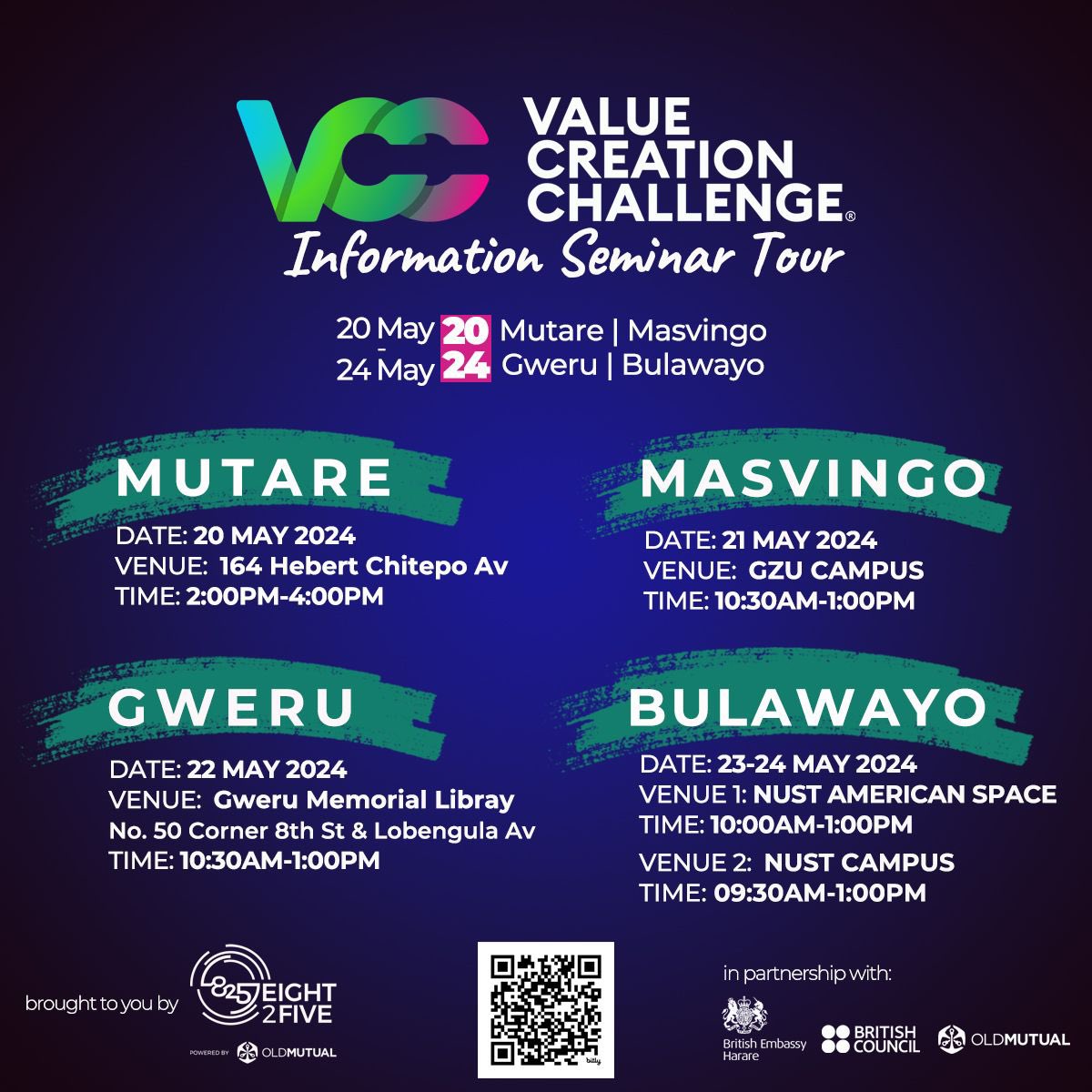 🚀 Join us for the #VCC4 Information Seminar in Mutare, Masvingo, Bulawayo, and Gweru! Register now: through the link: linktr.ee/Eight2?utm_sou… #startups #entrepreneurs #mpv #tech #innovation #opportunity #sustainability #climatechange