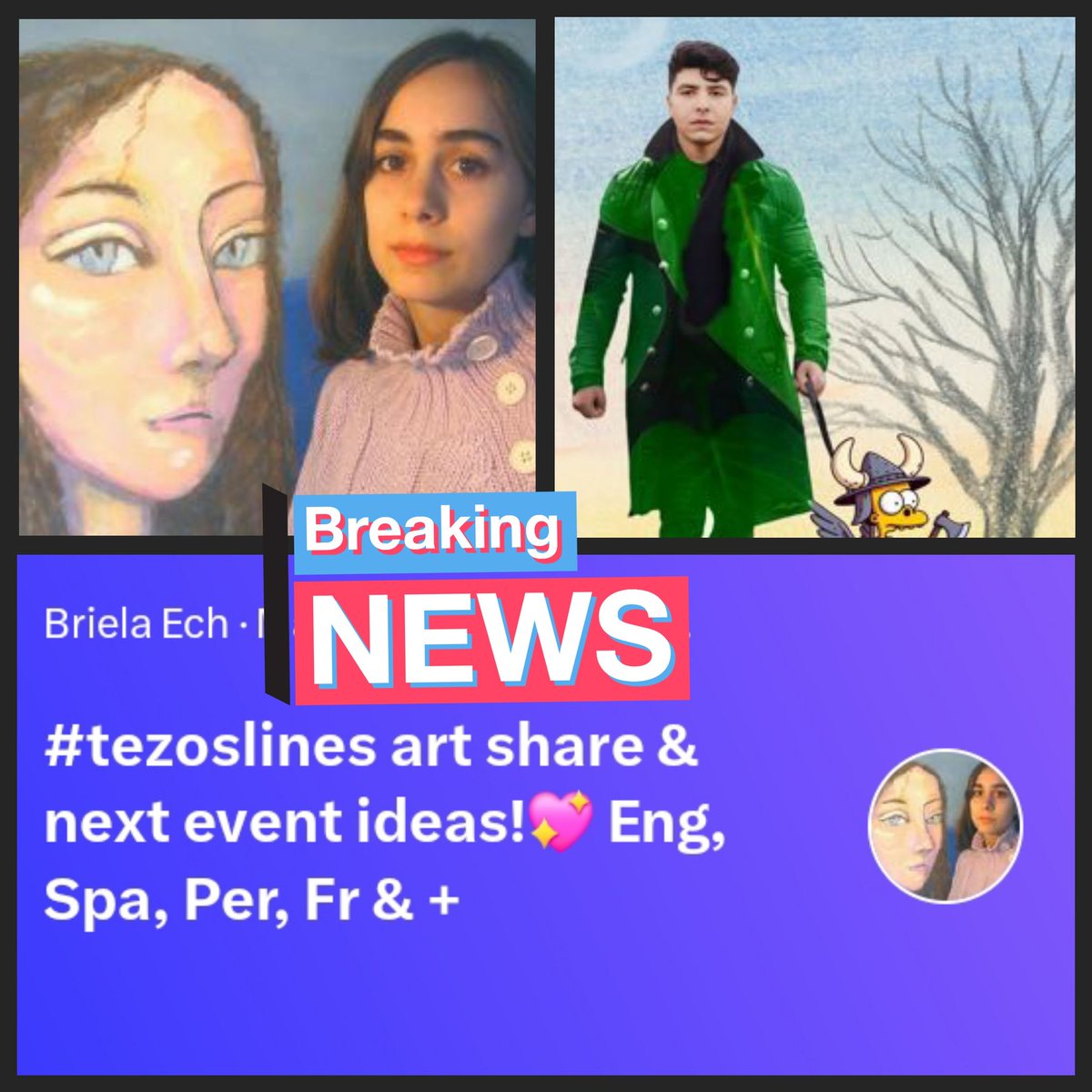 briela_ech's tweet photo. Todayyy!!! #tezoslines multilingual space with @BadBunny_NFT11 and me!!! #tez 💕💕💕 https://t.co/gfRjP4wAjK