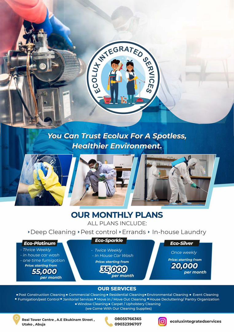 Hello guys 

Are you Looking for professional cleaning for your homes and offices , Ecolux cleaning services is here to serve you #abuja #cleaningcompany