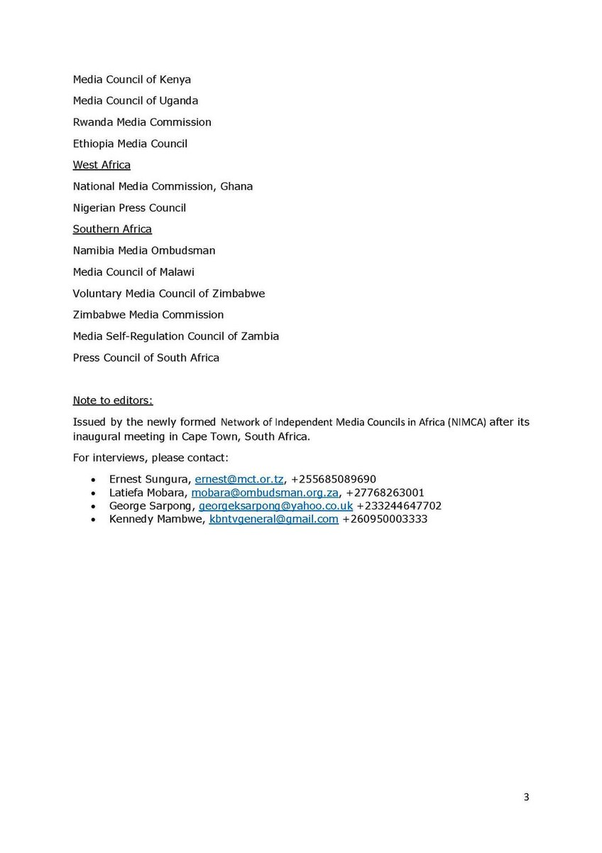 Network of Independent Media Councils in Africa (NIMCA) established <a href="/ABinJozi/">Marietta Lombard</a> <a href="/PressCouncil_SA/">Press Council SA</a>
