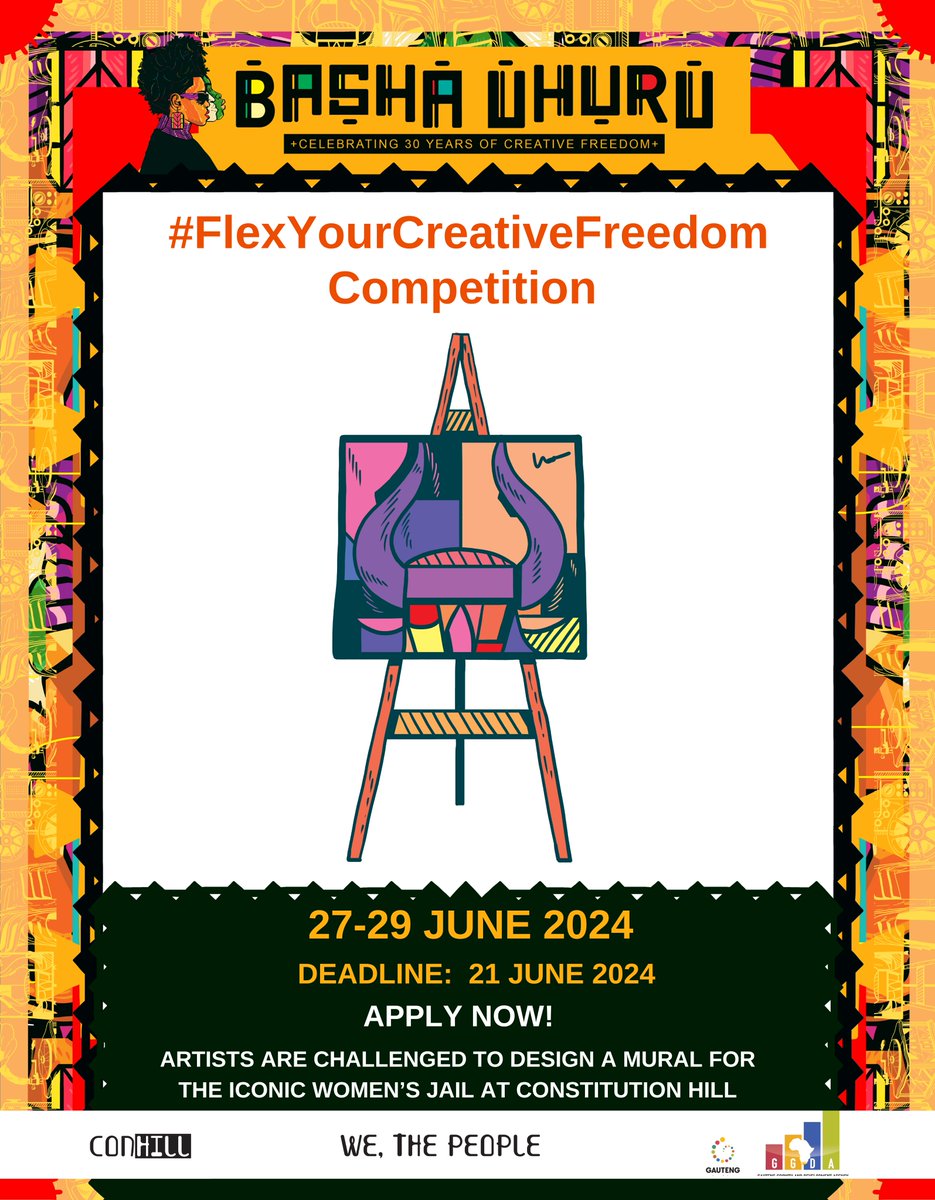 Are you an artist & ready to #FlexYourCreative? Apply today & be part of the #creativeuprising forms.gle/RvUqDNRY23nWgs…. Basha Uhuru in partnership with We, The People SA are calling artists to design a mural for the iconic Women’s Jail at ConHill. submissions close: 21 June 2024.