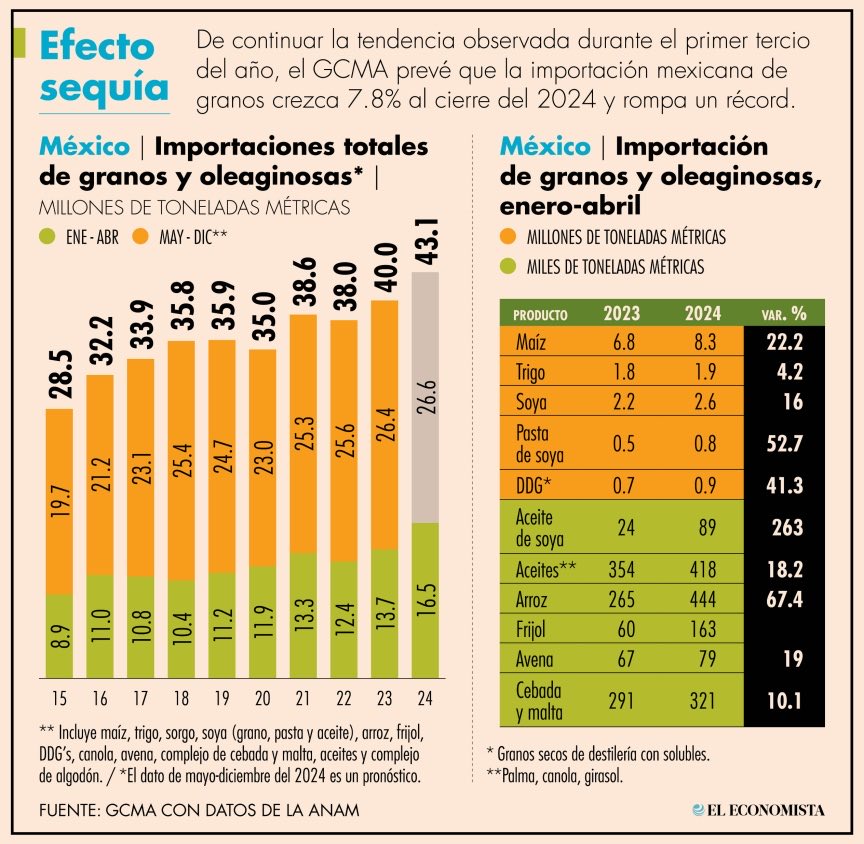 La falta de inversión en infraestructura de agua, el abandono del campo y la sequía , hacen que las importaciones de granos básicos , sigan rompiendo récords.