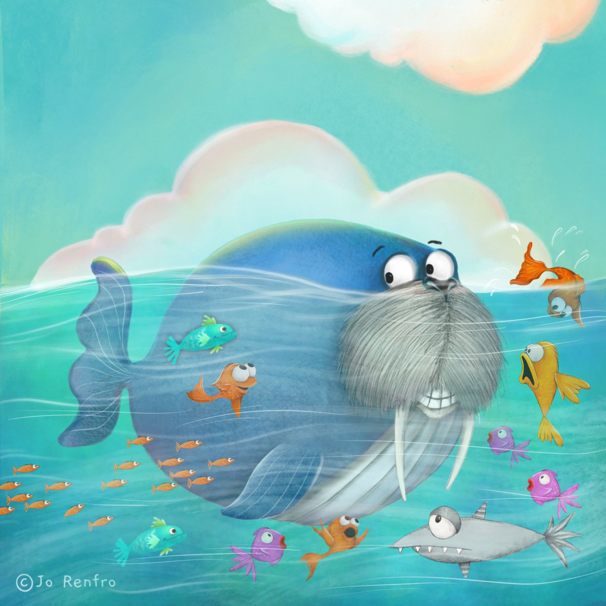 A rare sighting of the elusive blue whalerus. #kidlitart #colour_collective