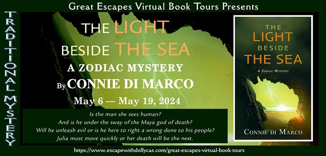 The looming arc of Connie di Marco's Zodiac Mystery series has been the death of protagonist Julia's fiance. FINALLY, Julia and readers will find out what happened in THE LIGHT BESIDE THE SEA available now. readyourwrites.blogspot.com/2024/05/the-li… #Mystery #Interview #Giveaway @askzodia @dollycas