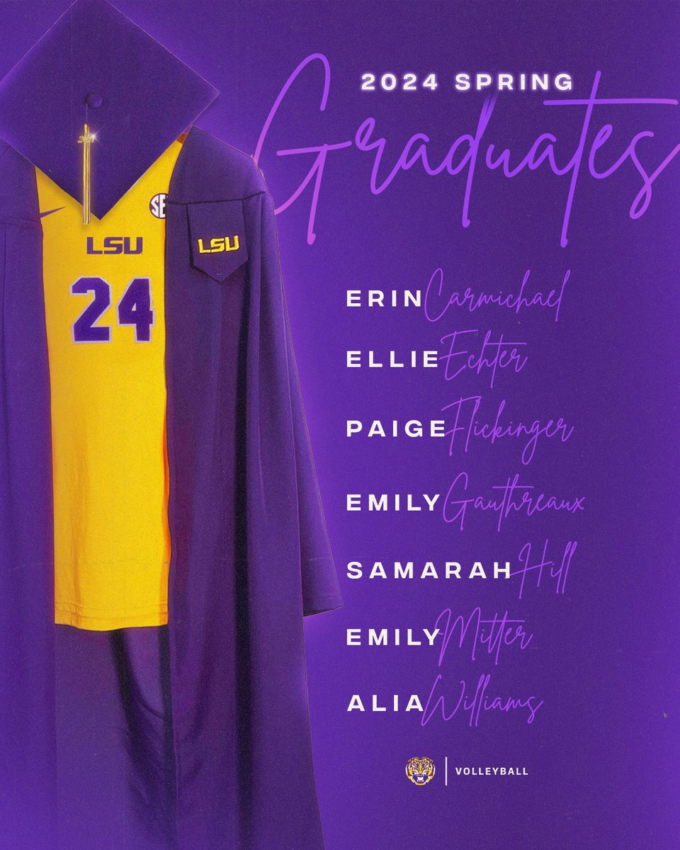 lsuvolleyball's tweet image. Seven volleyball student-athletes will walk the stage this weekend and become LSU Graduates!

📄 lsul.su/3QNL0Wh 

#ForeverLSU