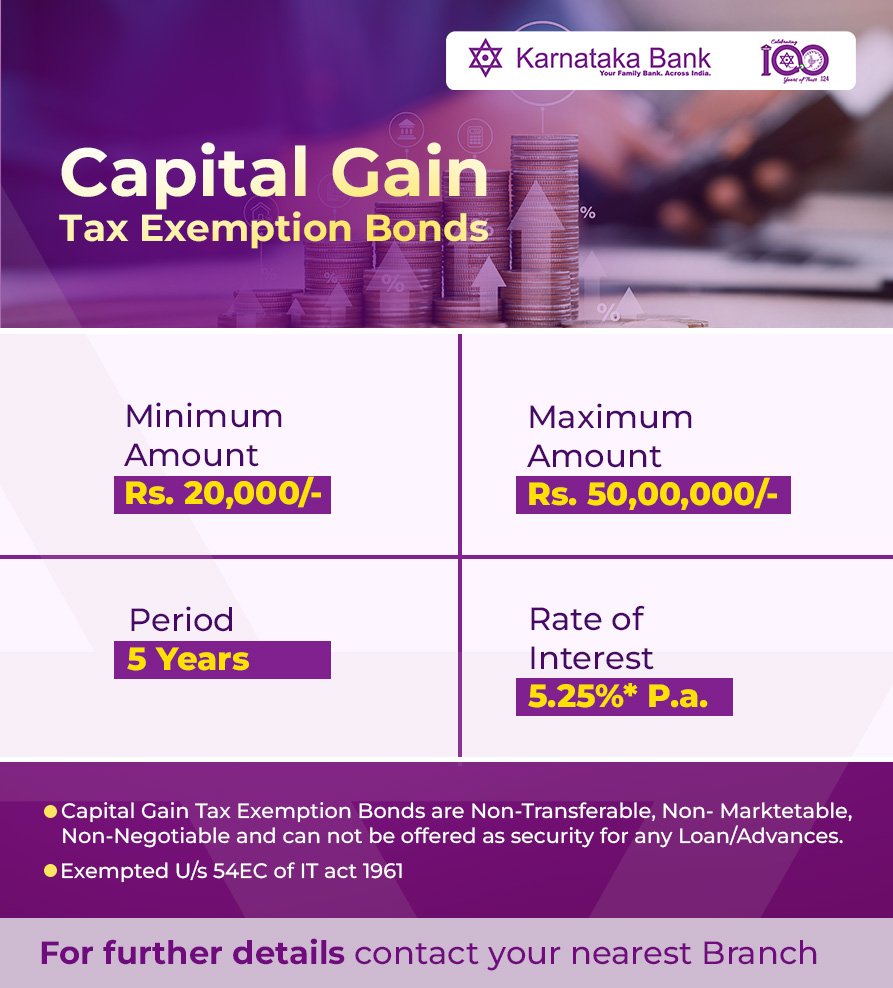 Invest in Capital Gain Bonds now with Karnataka Bank.

Know more: bit.ly/4bCJw9c

#karnatakabank #capitalgains #taxexemptionbonds #tax #banking #easybanking