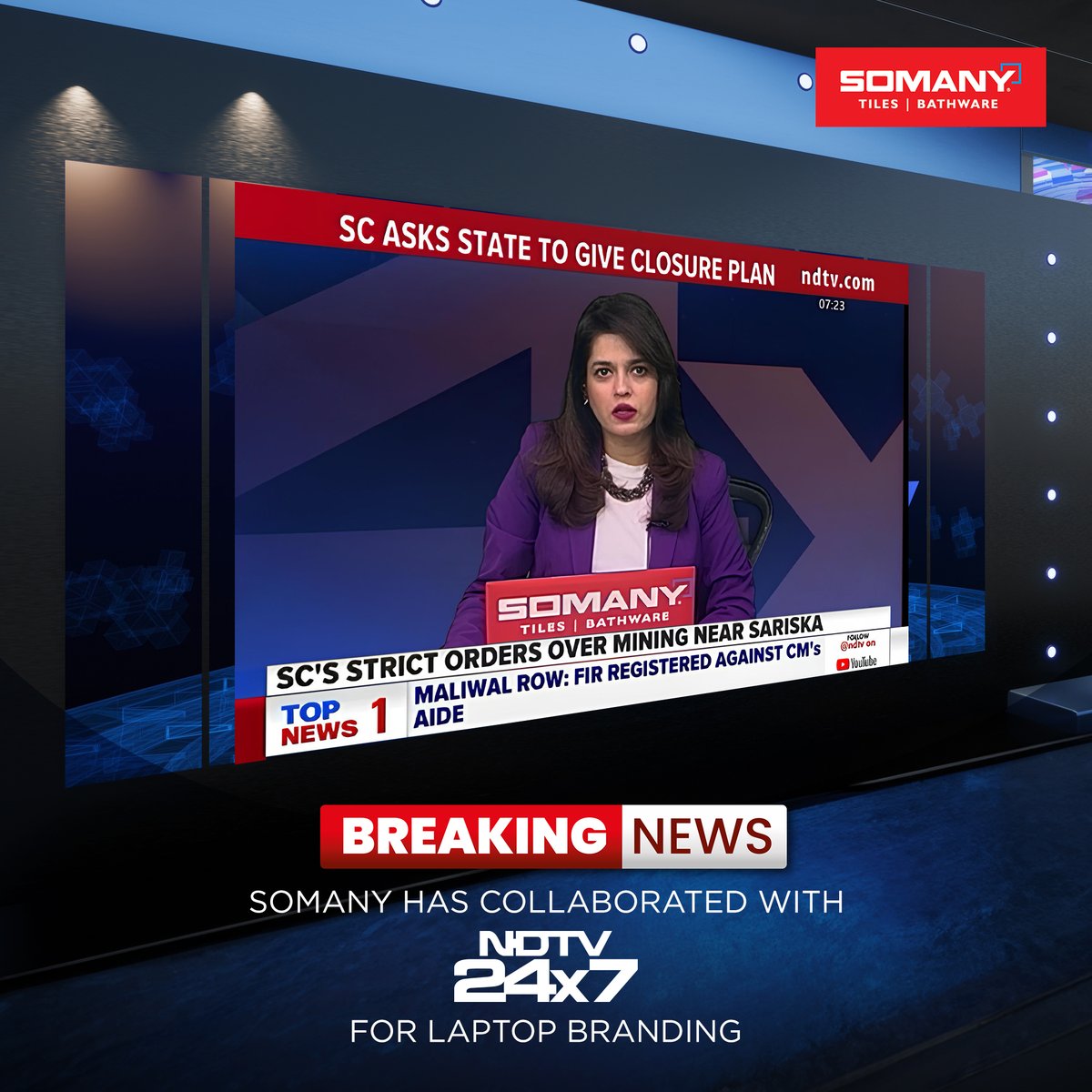 We are excited to announce our latest collaboration. 
Somany Ceramics now brands NDTV’s newsroom laptops!

#SomanyCeramics #NDTV  #Branding #Collaboration  #BrandingPartnership #LatestCollaboration #NDTVNews  #BrandPartnership