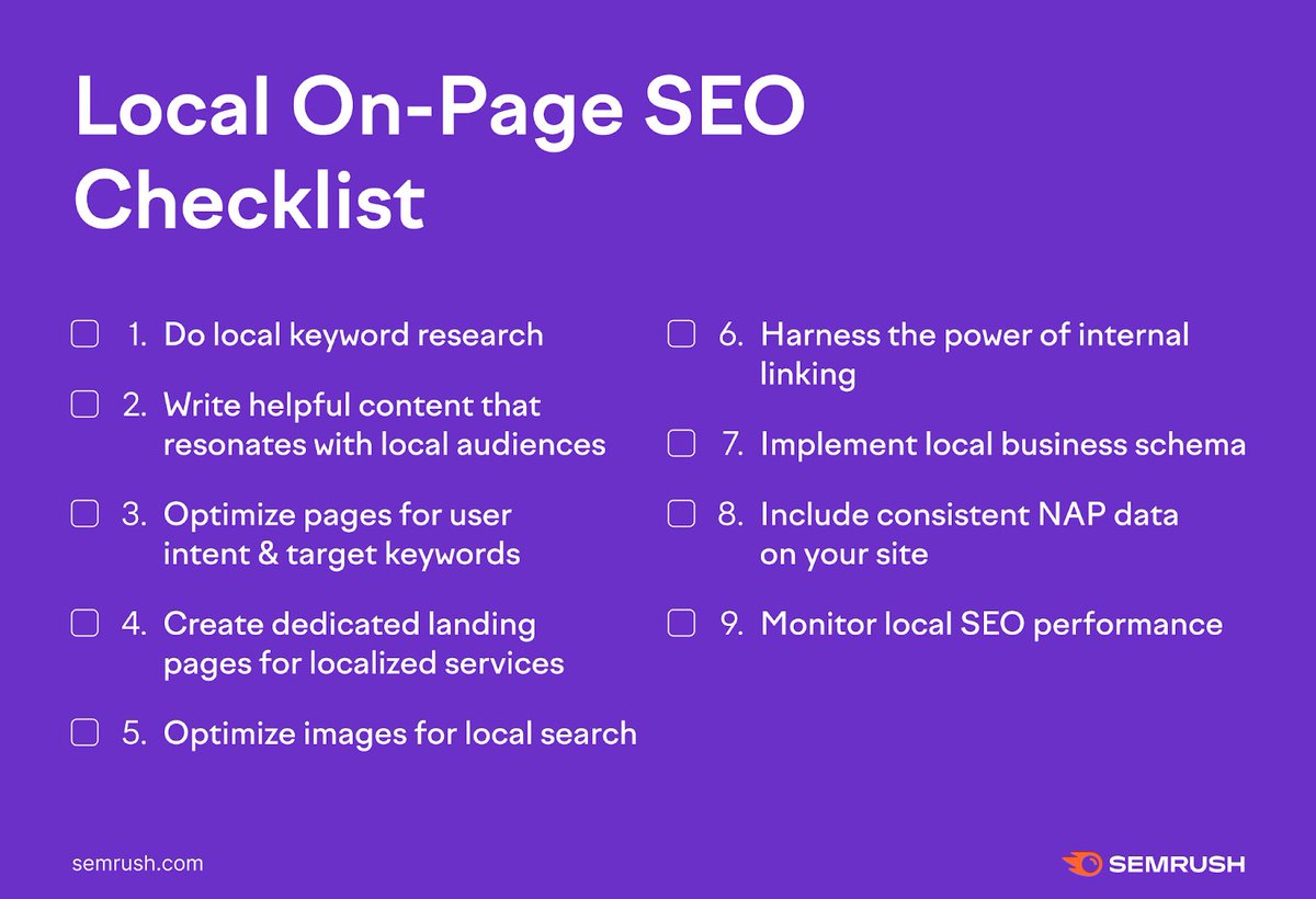 semrush's tweet photo. Working on your local SEO? Follow our on-page local SEO checklist below to potentially gain more visibility! 

https://t.co/orPU6TUb5n. https://t.co/d2d8NlVvzo