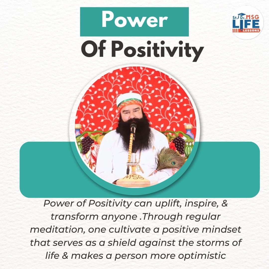 Saint MSG says those who #MeditateRegularly & render selfless services become capable of acquiring the Holy Grace & Compassion. So one must be internally pure & have good & noble thoughts & do good deeds.
#Meditation is one of the best #KeyOfPositivity.