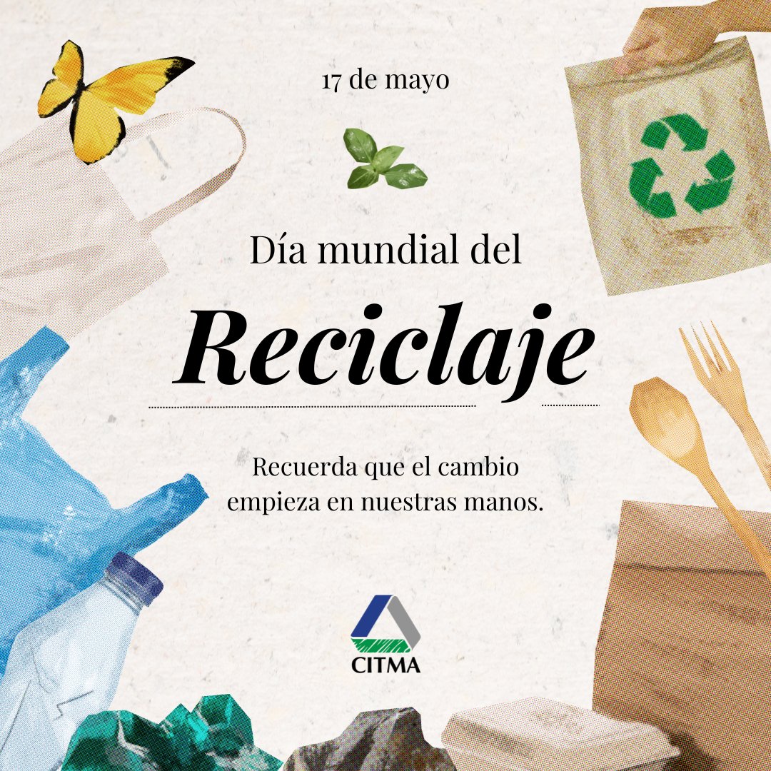 17 de mayo: Día Mundial del Reciclaje, que tiene como fin concienciar a la población sobre la importancia de tratar los residuos como corresponden.
¡Reduce, reutiliza, recicla¡
Seamos más responsables con el cuidado del medio ambiente.
@citmacuba