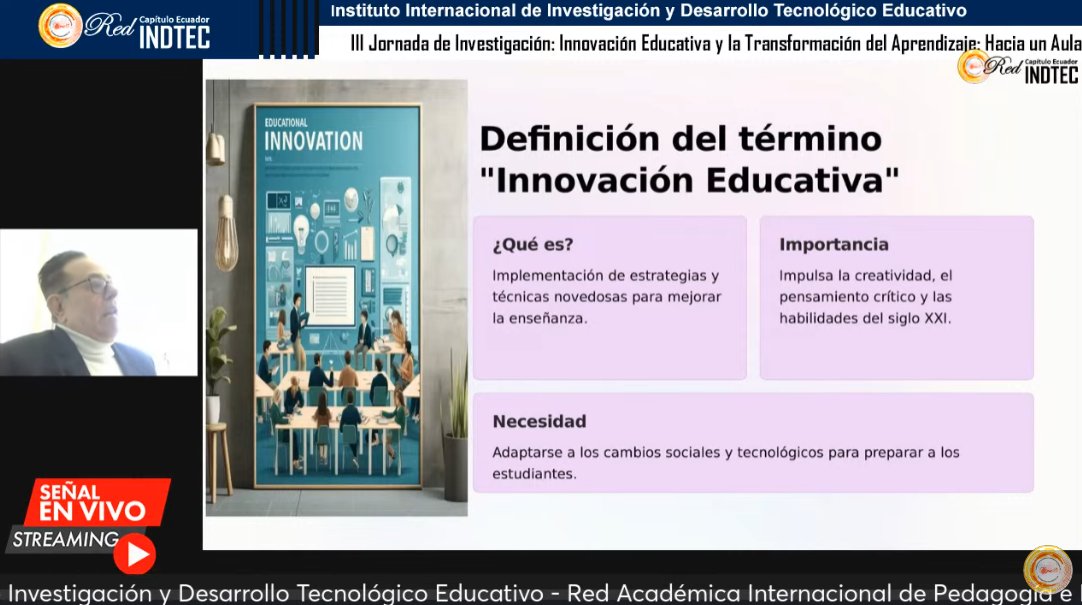 III Jornada de Investigación
Innovación Educativa y la Transformación del Aprendizaje: Hacia un Aula Invertida Híbrida

Dr. Oscar Antonio Martínez Molina
Fecha: 17 de mayo de 2024
Hora: 08:00 am - 08:45 am

Link de la transmisión: youtube.com/live/-gLSwgEdm…