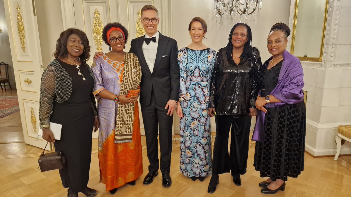 # H.E. Margaret . M. Otteskov, Ambassador of Uganda to the Nordics and the Baltic States at a dinner hosted by the Finland President H.E. Alexander Stubb and 1st Lady Suzzane Innes Stubb(middle)