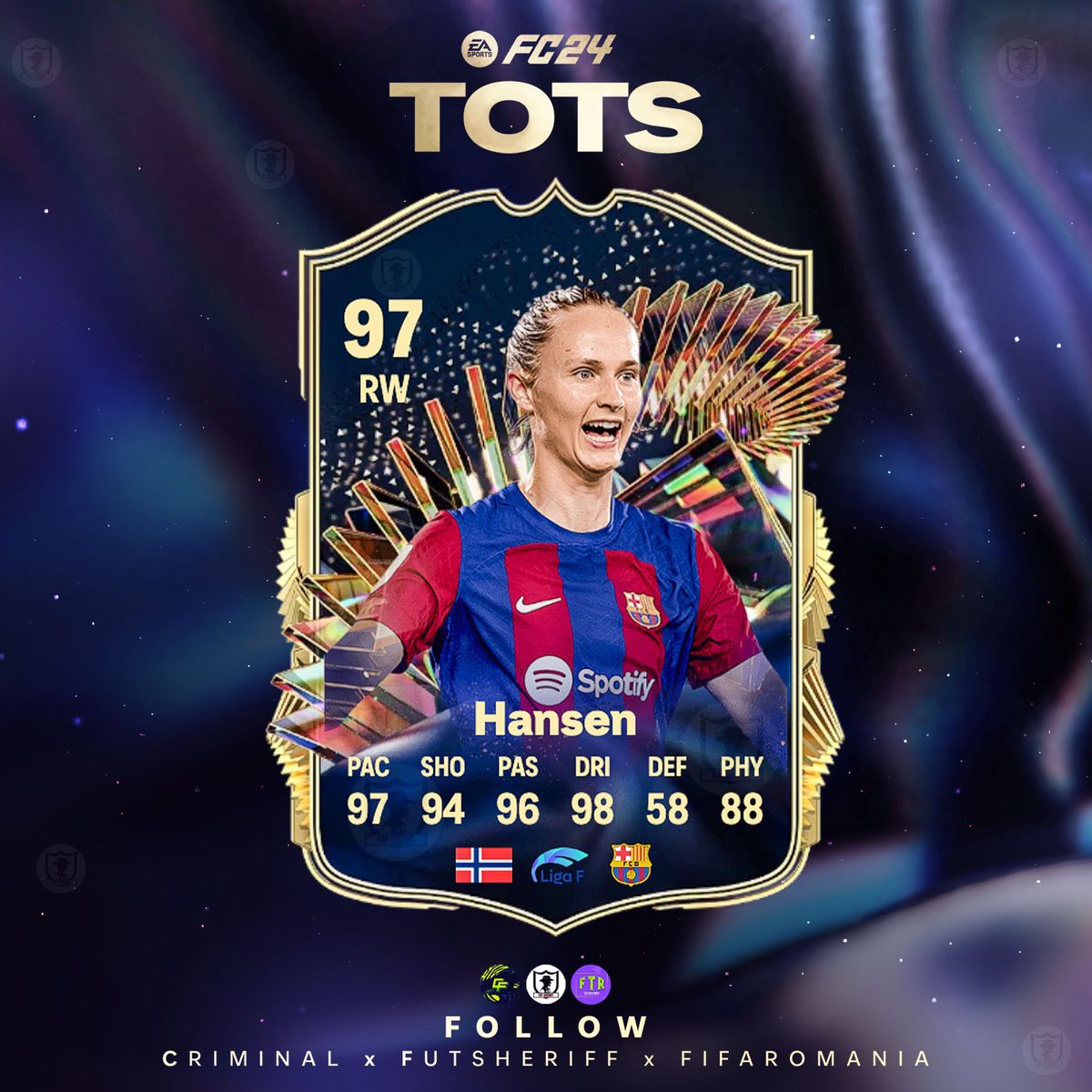 🚨Hansen🇳🇴 is coming as LA LIGA TOTS soon!🔥 Stats are prediction ⭐️ Make sure to follow @FutSheriff @fifa_romania and unfollow @Criminal__x cause he is lazy! #fc24